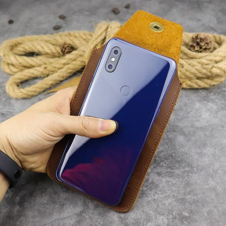 Cool Leather Men's Slim Cell Phone Holster Phone Holster Waist Belt Bag Belt Pouch For Men