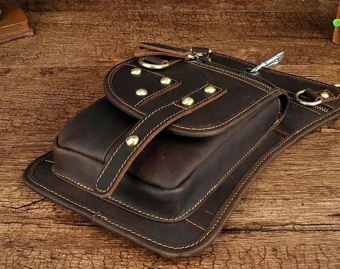 Cool Leather Utility Drop Leg Bag Belt Pouch Mens Waist Bag Shoulder Bag for Men