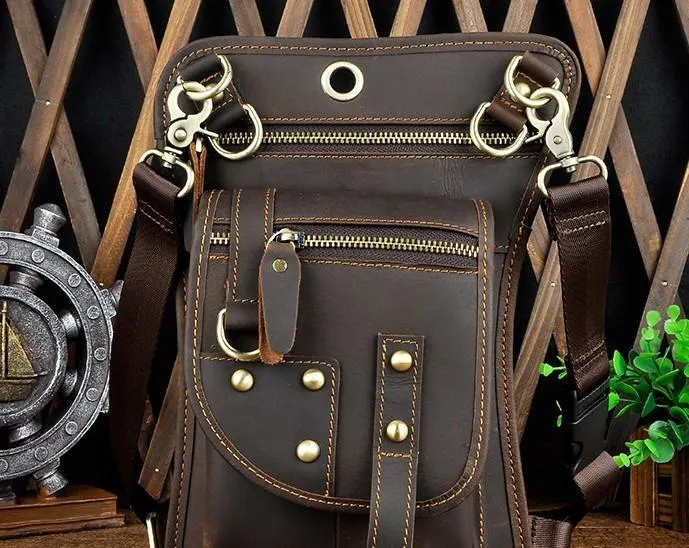 Cool Leather Utility Drop Leg Bag Belt Pouch Mens Waist Bag Shoulder Bag for Men