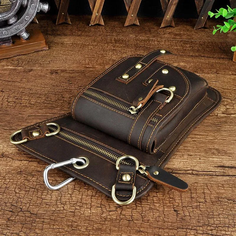 Cool Leather Utility Drop Leg Bag Belt Pouch Mens Waist Bag Shoulder Bag for Men