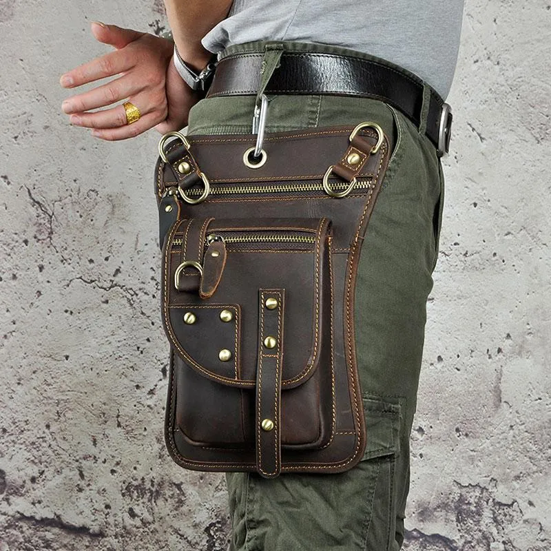 Cool Leather Utility Drop Leg Bag Belt Pouch Mens Waist Bag Shoulder Bag for Men