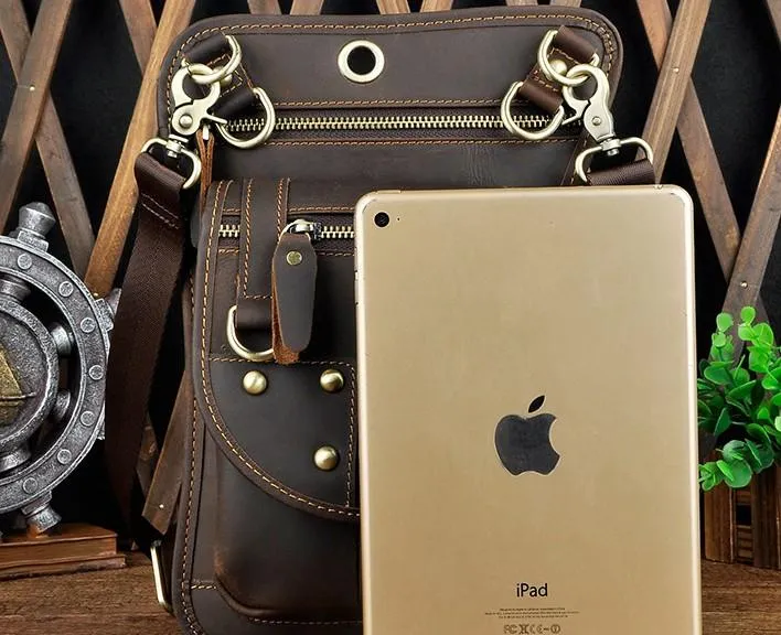 Cool Leather Utility Drop Leg Bag Belt Pouch Mens Waist Bag Shoulder Bag for Men
