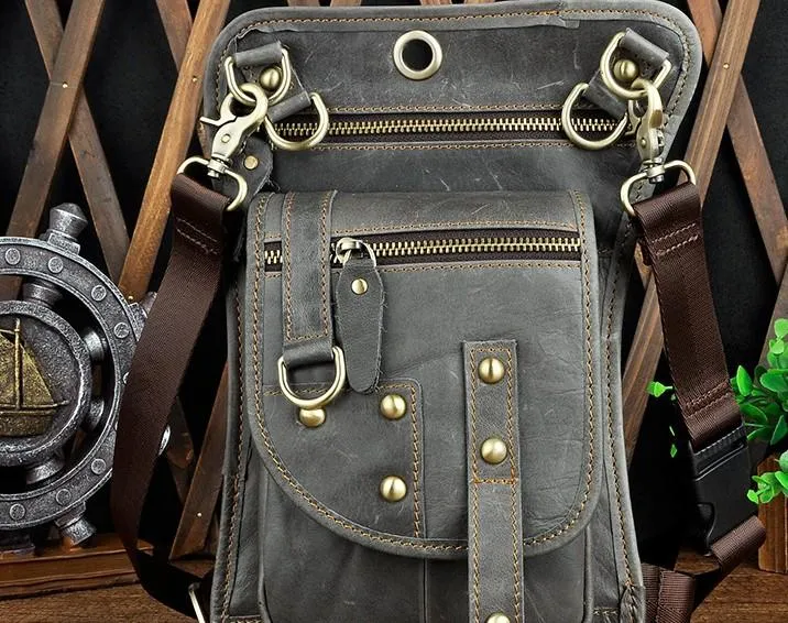 Cool Leather Utility Drop Leg Bag Belt Pouch Mens Waist Bag Shoulder Bag for Men