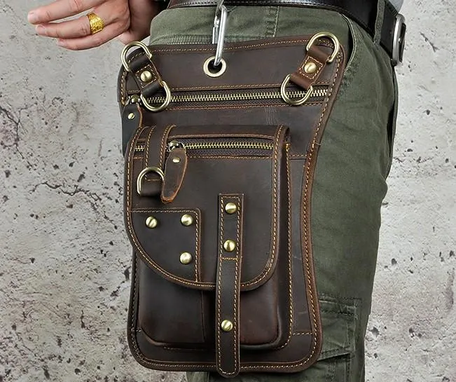 Cool Leather Utility Drop Leg Bag Belt Pouch Mens Waist Bag Shoulder Bag for Men