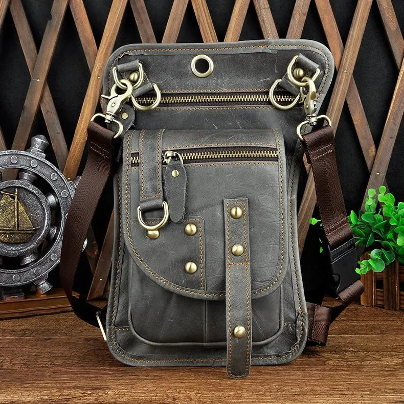 Cool Leather Utility Drop Leg Bag Belt Pouch Mens Waist Bag Shoulder Bag for Men