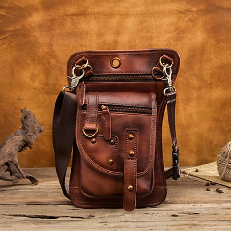Cool Leather Utility Drop Leg Bag Belt Pouch Mens Waist Bag Shoulder Bag for Men