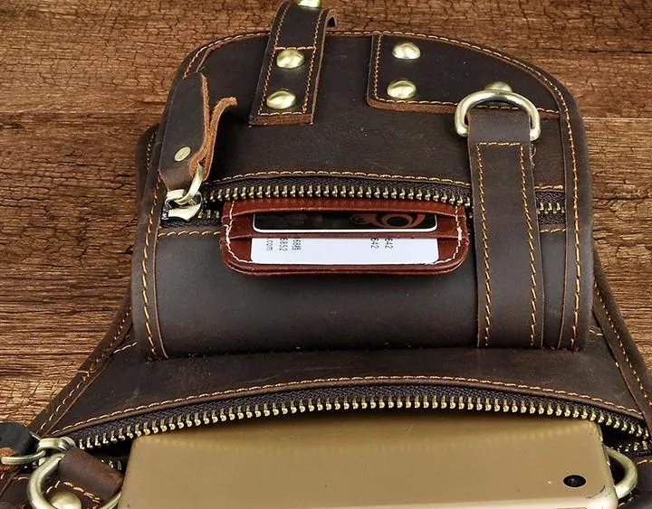 Cool Leather Utility Drop Leg Bag Belt Pouch Mens Waist Bag Shoulder Bag for Men