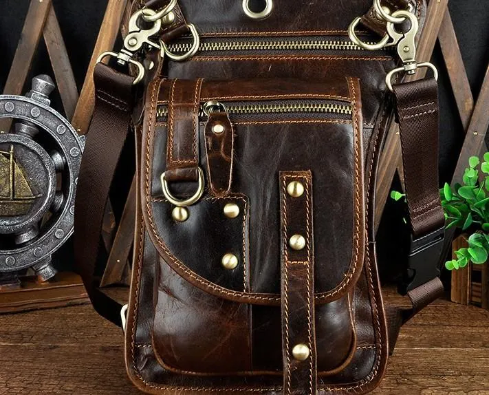 Cool Leather Utility Drop Leg Bag Belt Pouch Mens Waist Bag Shoulder Bag for Men