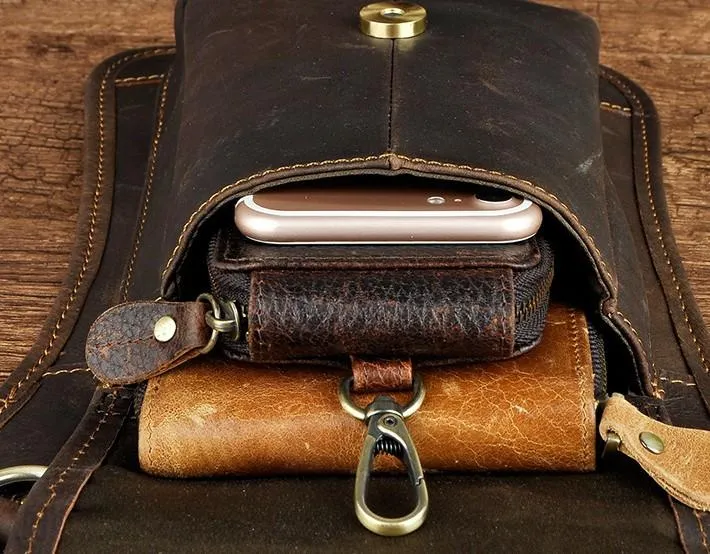 Cool Leather Utility Drop Leg Bag Belt Pouch Mens Waist Bag Shoulder Bag for Men