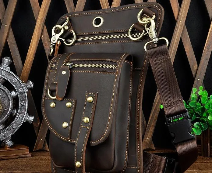 Cool Leather Utility Drop Leg Bag Belt Pouch Mens Waist Bag Shoulder Bag for Men