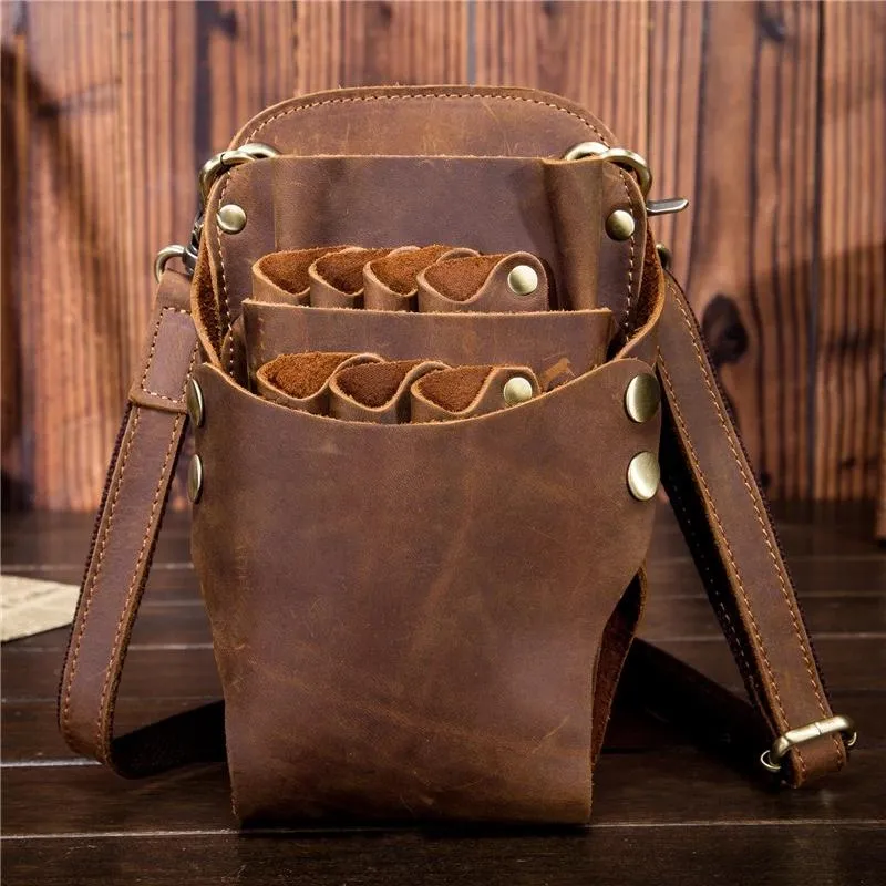 Cool Leather Waist Belt Pouch Mens Hairstylist Tool Barber Pouch Scissor Case for Men