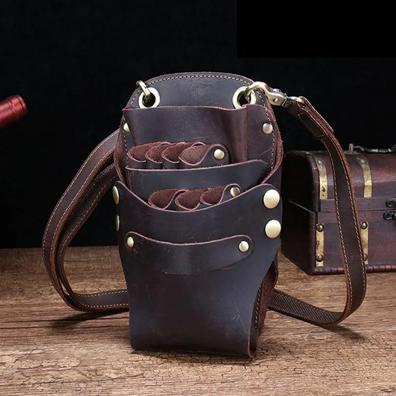Cool Leather Waist Belt Pouch Mens Hairstylist Tool Barber Pouch Scissor Case for Men