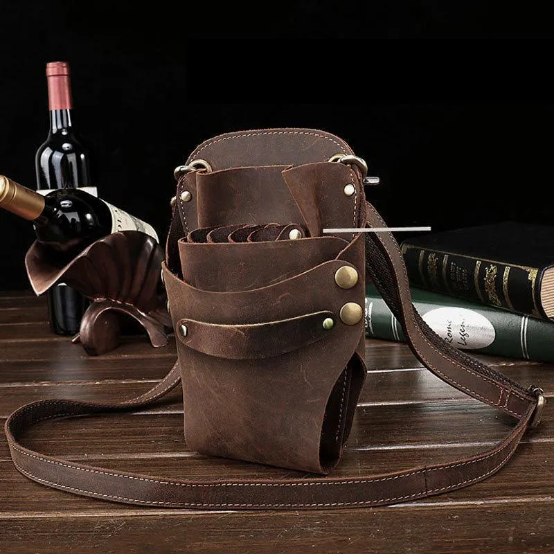 Cool Leather Waist Belt Pouch Mens Hairstylist Tool Barber Pouch Scissor Case for Men