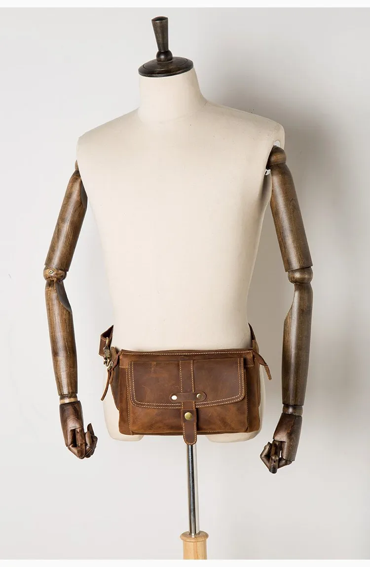 Cool Light Brown Leather Fanny Pack Mens Belt Bags Waist Bags Hip Pack Bumbag for Men