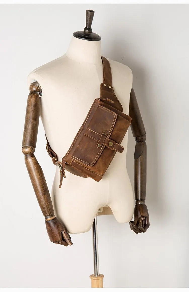 Cool Light Brown Leather Fanny Pack Mens Belt Bags Waist Bags Hip Pack Bumbag for Men