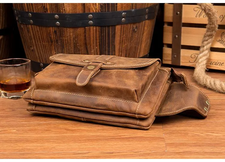 Cool Light Brown Leather Fanny Pack Mens Belt Bags Waist Bags Hip Pack Bumbag for Men