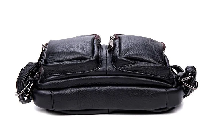 Cool Mens Brown Leather Fanny Pack Waist Bag Hip Pack Black Belt Bag Bumbag for Men