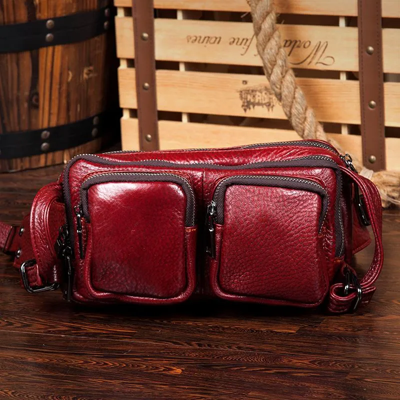 Cool Mens Brown Leather Fanny Pack Waist Bag Hip Pack Black Belt Bag Bumbag for Men