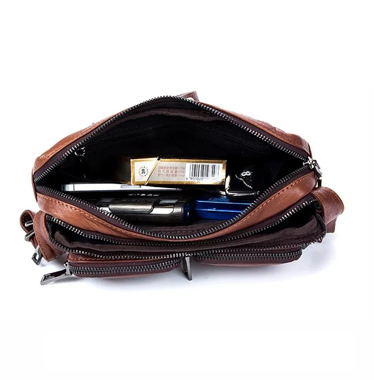 Cool Mens Brown Leather Fanny Pack Waist Bag Hip Pack Black Belt Bag Bumbag for Men