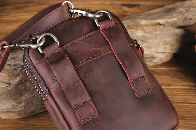 Cool Mens Leather Barrel Belt Pouch Mini Shoulder Bag Waist Bag Belt Phone Holster For Men