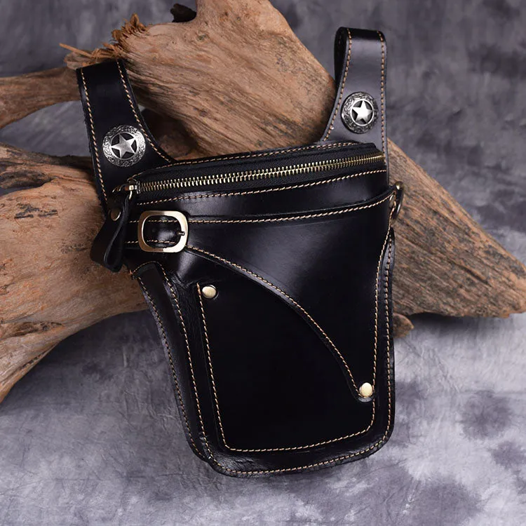 Cool Tan Men's Motorcycle Belt Pouch Belt Bag Leather Drop Leg Bag Waist Bag For Men