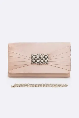 Crystal Satin Pleated Clutch Bag