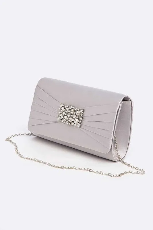 Crystal Satin Pleated Clutch Bag