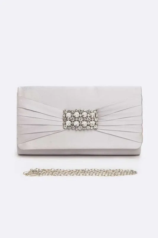 Crystal Satin Pleated Clutch Bag