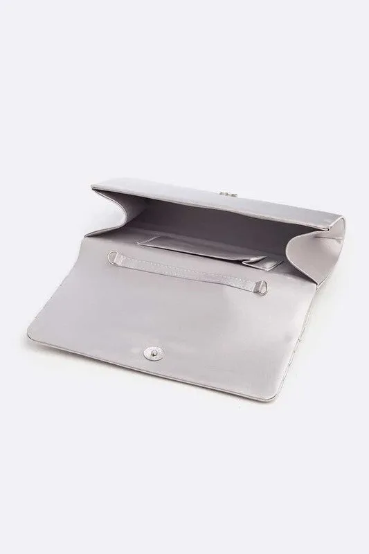 Crystal Satin Pleated Clutch Bag