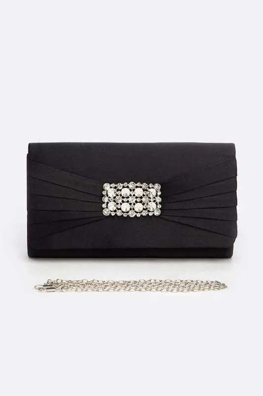 Crystal Satin Pleated Clutch Bag