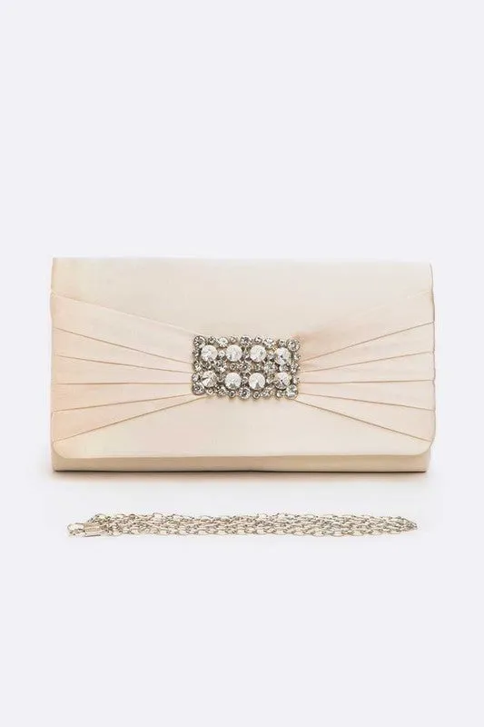 Crystal Satin Pleated Clutch Bag