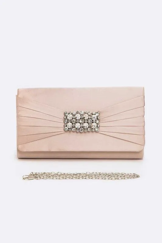 Crystal Satin Pleated Clutch Bag