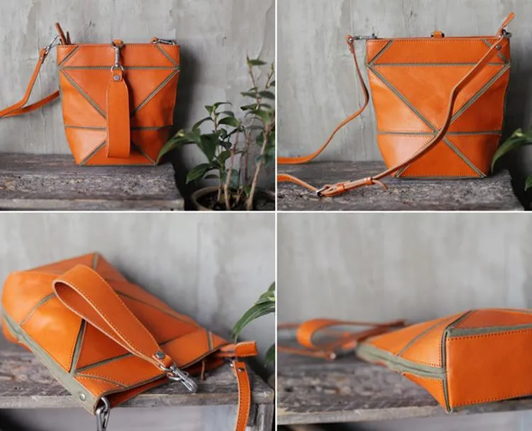 Cute Small Green Womens Leather Bucket Handbag Clutch Brown Leather Bucket Side Bag Shoulder Bag