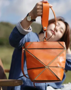 Cute Small Green Womens Leather Bucket Handbag Clutch Brown Leather Bucket Side Bag Shoulder Bag