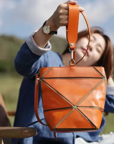 Cute Small Green Womens Leather Bucket Handbag Clutch Brown Leather Bucket Side Bag Shoulder Bag