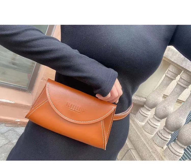 Cute Women Leather Fanny Pack Brown MIni Leather Sling Bag Small Waist BAG FOR WOMEN