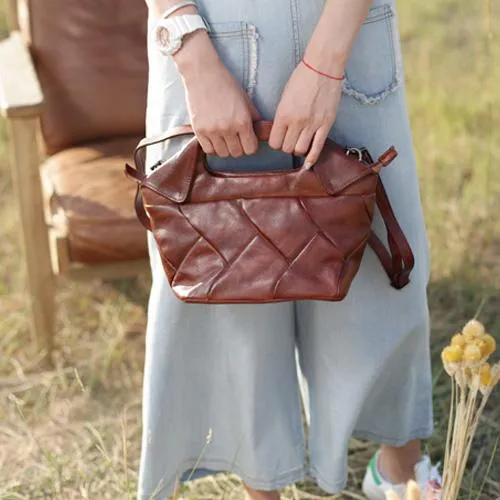 Cute Womens Brown Leather Bucket Handbag Woven Weaved Brown Leather Side Purse for Womens