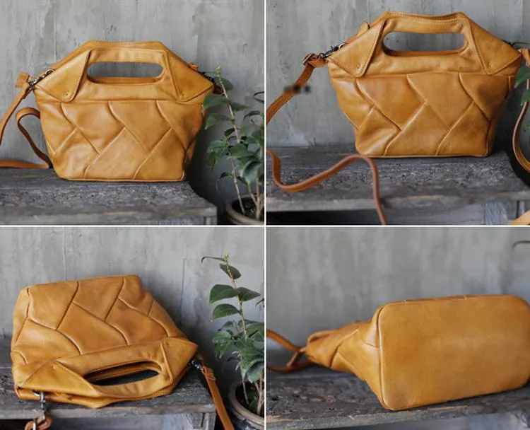 Cute Womens Brown Leather Bucket Handbag Woven Weaved Brown Leather Side Purse for Womens