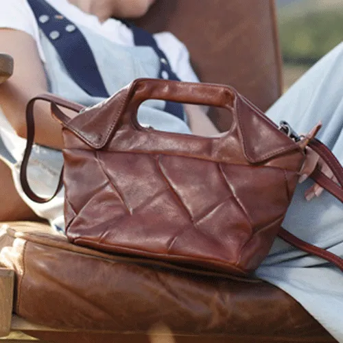 Cute Womens Brown Leather Bucket Handbag Woven Weaved Brown Leather Side Purse for Womens