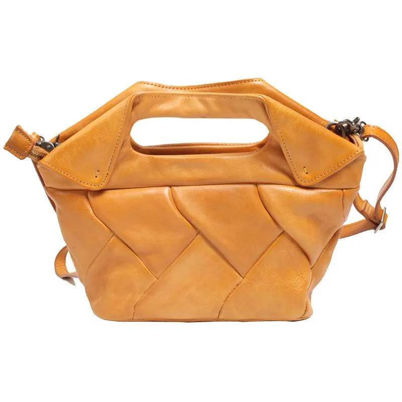 Cute Womens Brown Leather Bucket Handbag Woven Weaved Brown Leather Side Purse for Womens