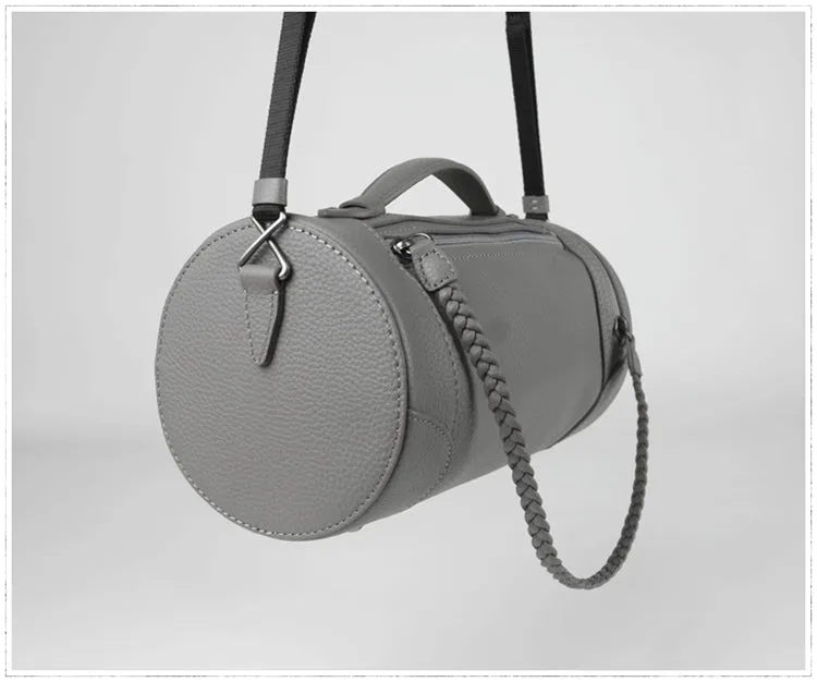 Cute Womens Dark Khaki Leather Bucket Shoulder Purse Barrel Crossbody Bag Purse for Ladies