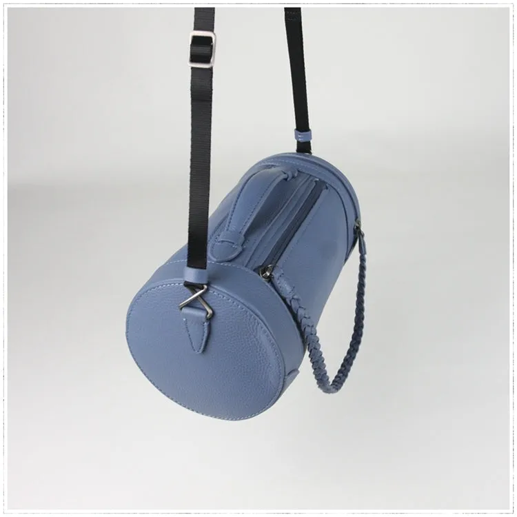 Cute Womens Dark Khaki Leather Bucket Shoulder Purse Barrel Crossbody Bag Purse for Ladies