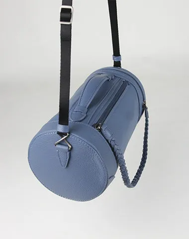 Cute Womens Dark Khaki Leather Bucket Shoulder Purse Barrel Crossbody Bag Purse for Ladies
