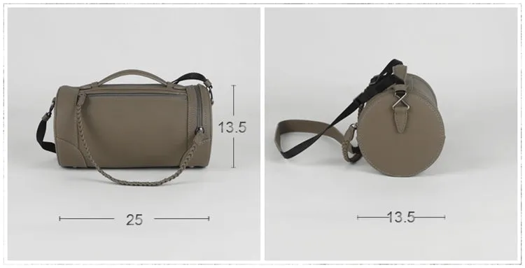 Cute Womens Dark Khaki Leather Bucket Shoulder Purse Barrel Crossbody Bag Purse for Ladies