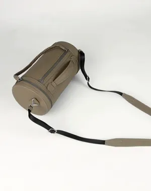 Cute Womens Dark Khaki Leather Bucket Shoulder Purse Barrel Crossbody Bag Purse for Ladies