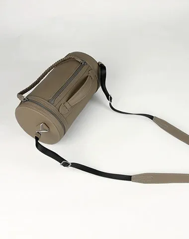 Cute Womens Dark Khaki Leather Bucket Shoulder Purse Barrel Crossbody Bag Purse for Ladies