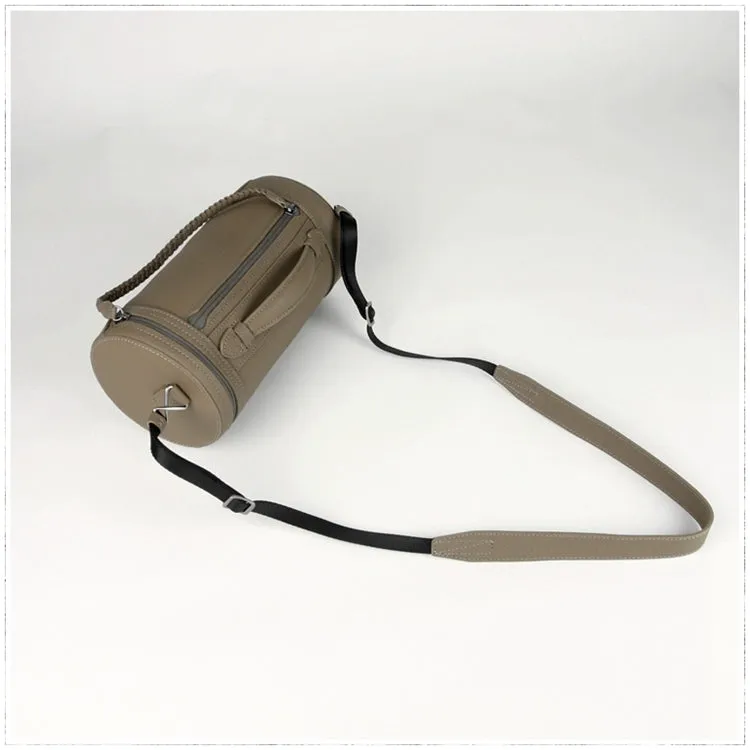 Cute Womens Dark Khaki Leather Bucket Shoulder Purse Barrel Crossbody Bag Purse for Ladies