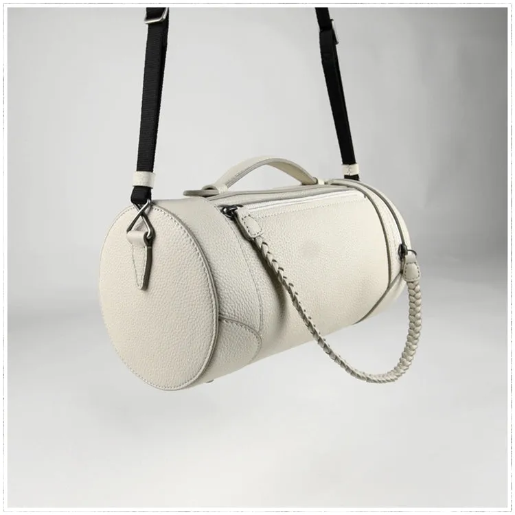 Cute Womens Dark Khaki Leather Bucket Shoulder Purse Barrel Crossbody Bag Purse for Ladies