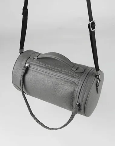 Cute Womens Dark Khaki Leather Bucket Shoulder Purse Barrel Crossbody Bag Purse for Ladies