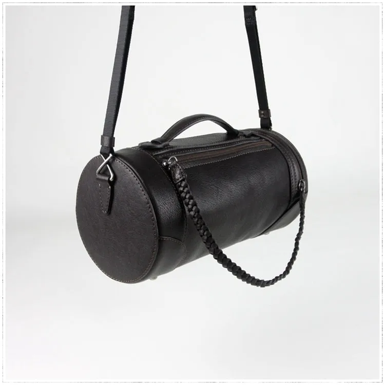 Cute Womens Dark Khaki Leather Bucket Shoulder Purse Barrel Crossbody Bag Purse for Ladies